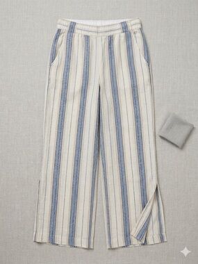 Indigo Rein Cream and Blue Striped Wide-Le Linen Pants